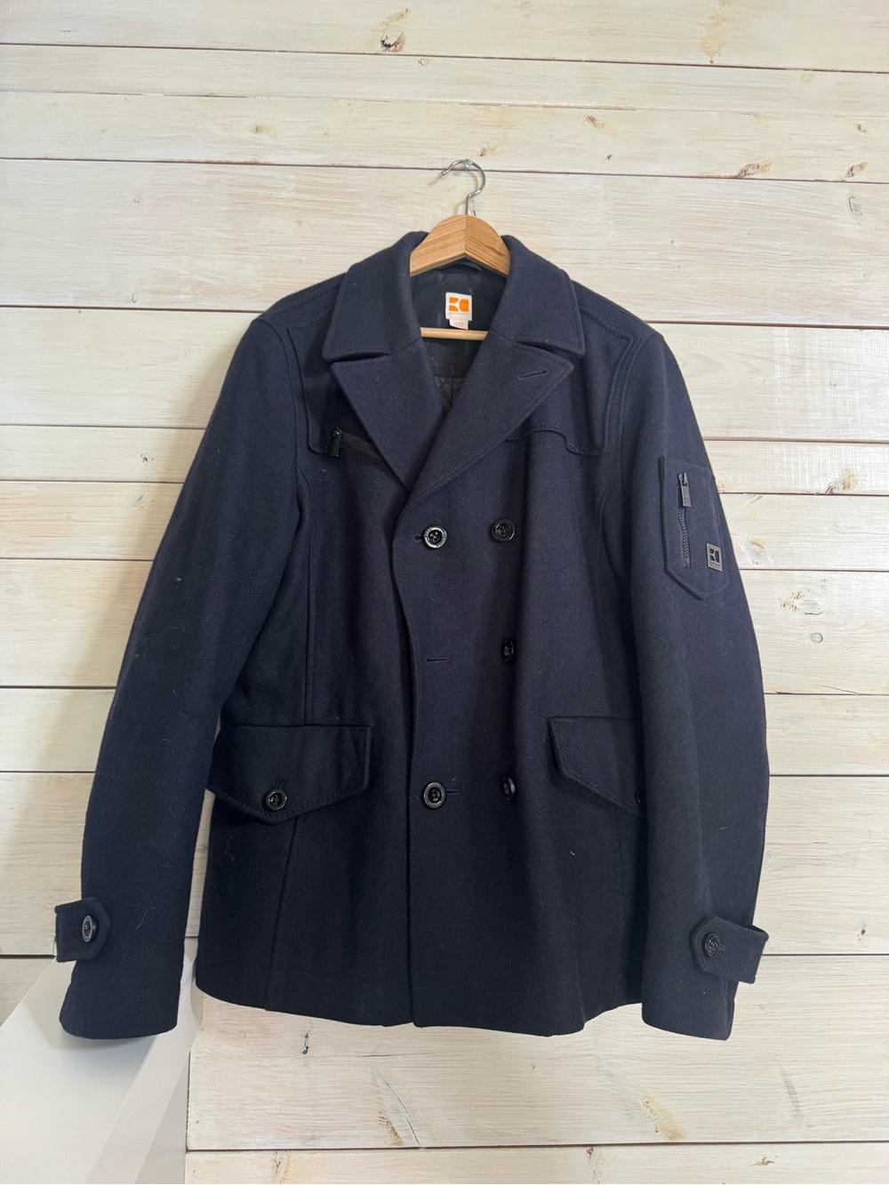 Boss Orange Navy Wool Blend Peacoat Jacket - Men